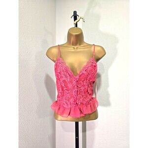NWT Coquette Y2K Fairy Babydoll Sheer Lace Pink Camisole Womens Medium Delicates